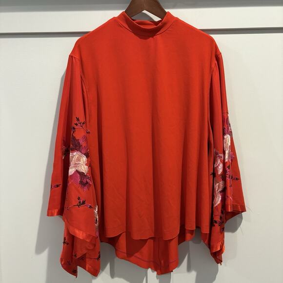 Free People Tunic Women S Red Festival Embroidered Bloom Boho Asian Artsy Flare - Picture 1 of 16